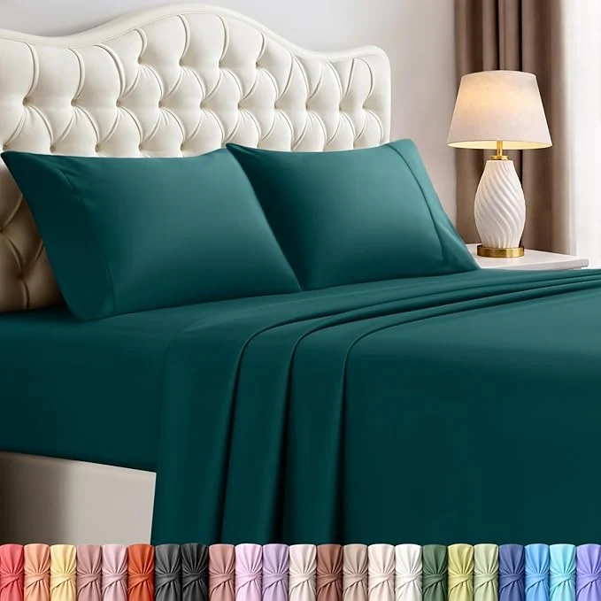 Long-Lasting Utopia Bedding King Size Sheet Set – 4 Piece Bed Sheets Soft and Breathable Microfiber Includes 1 Fitted Sheet 1 Flat Sheet and 2 Pillowcases – Oeko Tex Teal Green Versatile