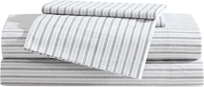 Durable Eddie Bauer – King Sheet Set Cotton Percale Bedding Set Super Soft and Bedding Set Oeko-Tex Ticking Stripe Grey King Secure