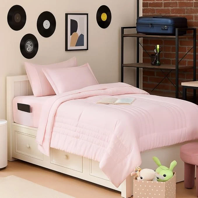 Pure Dorm Room Essentials Twin XL Comforter Set – College-Ready Bundle with Comforter Mattress Protector amp Sheets with Pockets on the Side amp Built-in Corner Strap – Media Pocket for Devices Effective