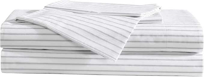 Smooth Eddie Bauer – Sheet Set Luxurious Cotton Percale Bedding with Matching Pillowcases Crisp amp Cool Fully Elasticized Arden Stripe Grey King Fine Crafted