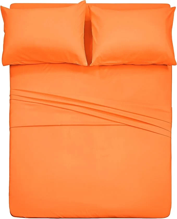 Original Design 4 Piece Bed Sheet Set Full Orange 1 Flat Sheet 1 Fitted Sheet and 2 Pillow Cases Brushed Microfiber Luxury Bedding with Deep Pockets Healthy