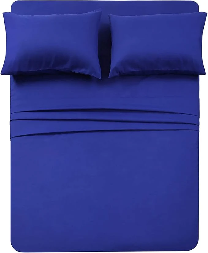 Long-Lasting Twin XL Sheets Set 4 Piece – Luxury 1800 Bedding Sheets amp Pillowcases – 1 Flat Sheet 1 Fitted Sheet and 2 Pillow Cases – Extra Soft Cooling Bed Sheets – Deep Pocket up to 16 quot Twin XL Royal Blue Smart