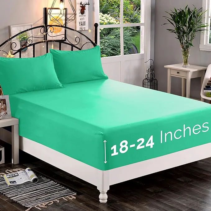 Elegant Comfort 1500 Premium Quality Fitted Sheet Ultra Soft 18-24 Inch Extra Deep Pocket – Single Fitted Sheet for High Mattress – Wrinkle with Smart Storage Pockets Twin Twin XL Paradise Teal Lightweight