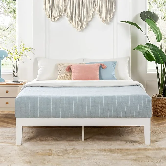 Clean Mellow Naturalista Classic 12 Inch Solid Wood Platform Bed with Wooden Slats King White Healthy