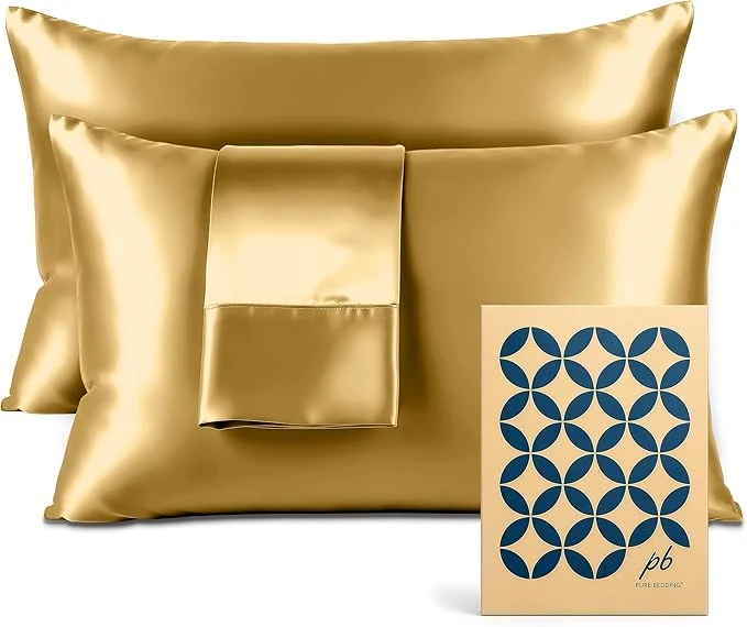 Fine Crafted Pure Bedding Satin Pillowcase 2 Pack – King Size 20 quot x40 quot Gold – Silky Pillow Cases for Hair and Skin – Satin Pillow Covers with Envelope Closure – Extra Soft Premium Microfiber Green