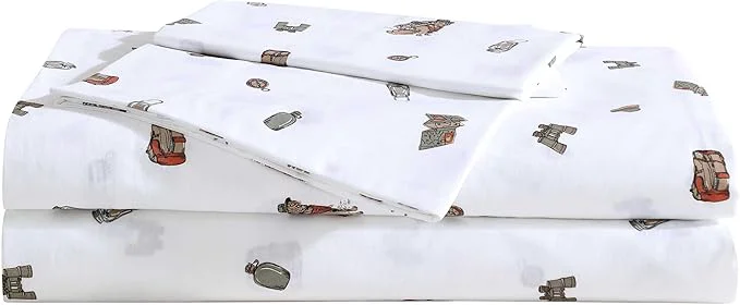Luxury Eddie Bauer – Sheet Set Luxurious Cotton Percale Bedding with Matching Pillowcase Crisp amp Cool Fully Elasticized Buddy Camping Allover White Twin Genuine