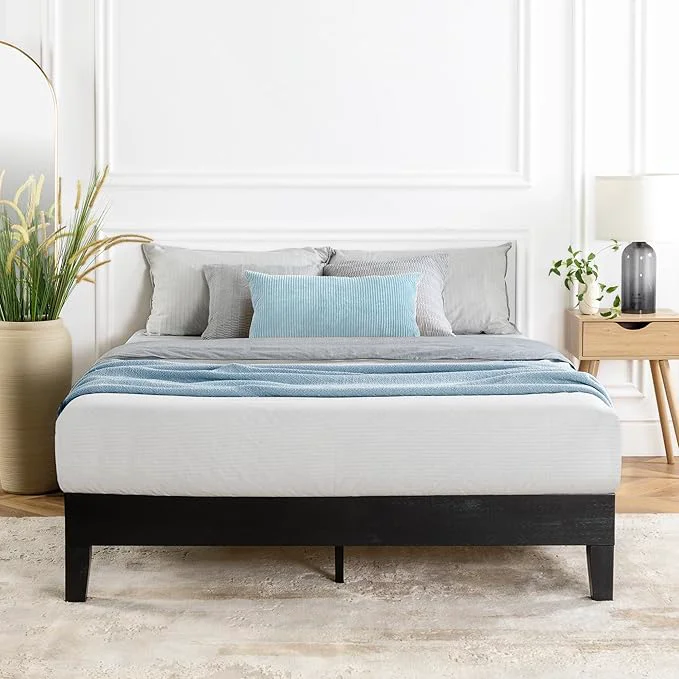 Practical Mellow Naturalista Grand 12 Inch Solid Wood Platform Bed with Wooden Slats Easy Assembly King Black Powerful