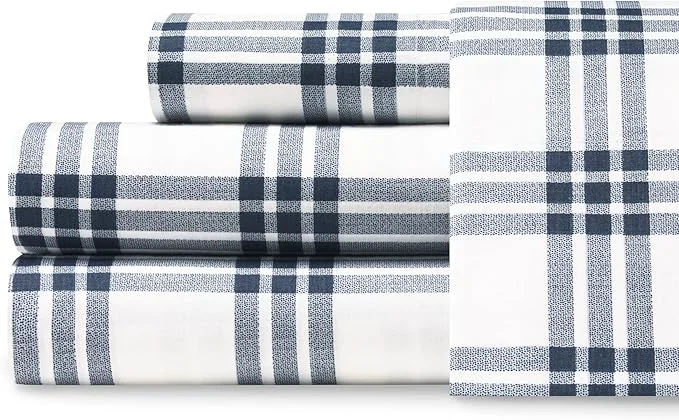 Comfortable Eddie Bauer – King Sheets Cotton Percale Bedding Set Crisp amp Cool Home Decor Navy Plaid King High-End