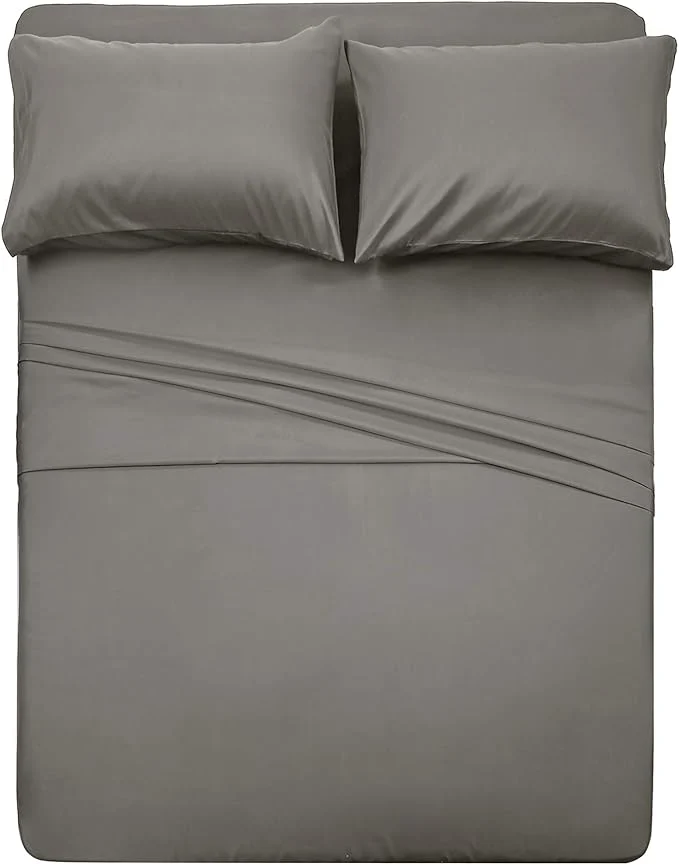 Genuine 4 Piece Bed Sheet Set Queen Gray 1 Flat Sheet 1 Fitted Sheet and 2 Pillow Cases Brushed Microfiber Luxury Bedding with Deep Pockets Excellent