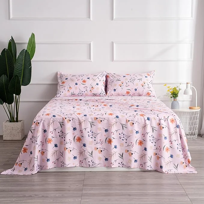 Contemporary Pink Queen Sheets Set Flower Bed Sheets 4 Piece – Pink Botanical Patterned Sheets Microfiber Bedding Decor – Breathable amp Durable Queen Sheet Set Up to16 Inches Deep Pocket Queen Bed Sheets Refined