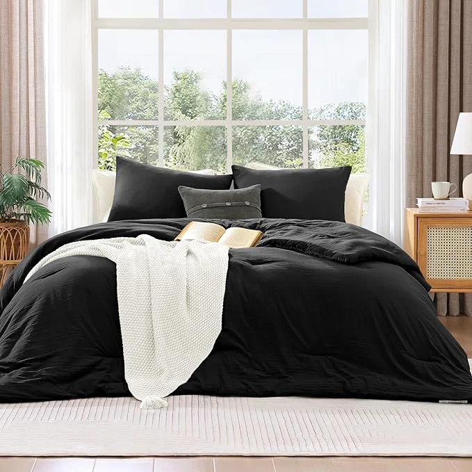 Environmentally Friendly WRENSONGE Comforter Full Size 3 Piece Black Soft Full Comforter Sets- Warm Bedding Set Full Suitable for All Seasons Selected