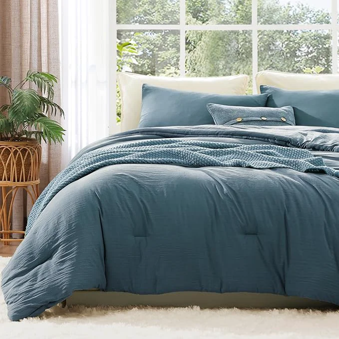 Flexible WRENSONGE Queen Comforter Set – 3 Pieces Prewashed Oxford Blue Comforter Soft Lightweight for All Seasons Down Comforters Queen Size with 2 Pillow Shams Dependable