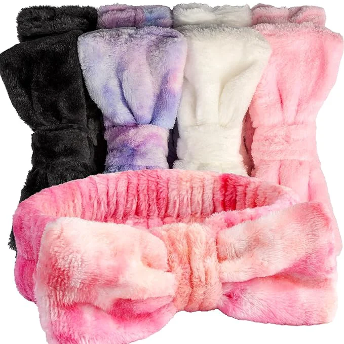 Smart Teenitor Spa headband Makeup Headband Set Soft Fuzzy Bow Hair Bands Traditional