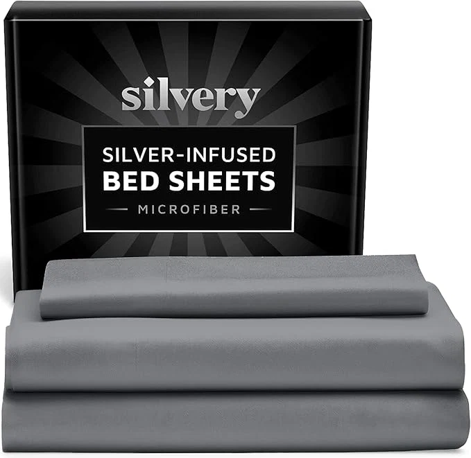 Detailed Silvery Silver Infused Bed Sheets Set – Ultra-Soft Temperature-Regulating Fabric with Self-Cleaning Technology™ That Stays Fresh 3X Longer for Hygienic Sleep Premium Material