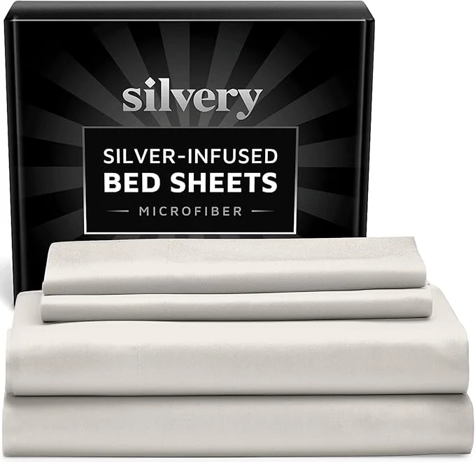 Organic Silvery Silver Infused Bed Sheets Set – Ultra-Soft Temperature-Regulating Fabric with Self-Cleaning Technology™ That Stays Fresh 3X Longer for Hygienic Sleep Specialty