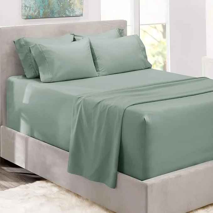 Trusted Hearth amp Harbor Bed Sheets Luxury Soft 6 Piece Bed Sheet Set Extra Deep Pocket Fitted Sheets Fits Mattress up to 21 quot Double Brushed Bedding Sheets amp Pillowcases Cal King Ice Green Fashionable