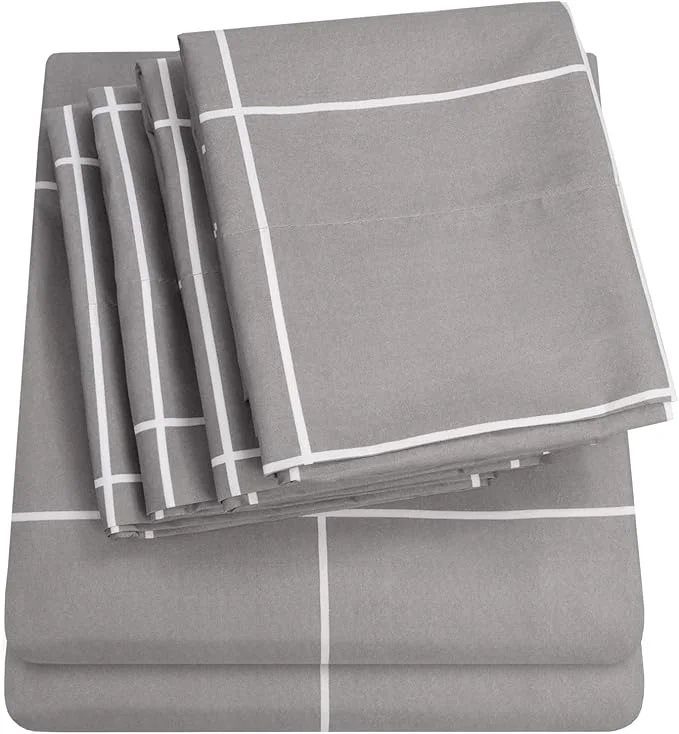 Detailed Full Size Bed Sheets – 6 Piece 1500 Supreme Collection Fine Brushed Microfiber Deep Pocket Full Sheet Set Bedding – 2 Extra Pillow Cases Great Value Full Window Pane Gray Elite
