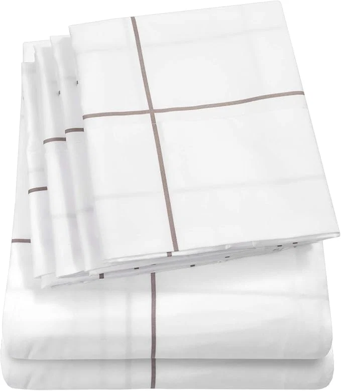 Artisan Queen Sheets Window Pane White – 6 Piece 1500 Supreme Collection Fine Brushed Microfiber Deep Pocket Queen Sheet Set Bedding – 2 Extra Pillow Cases Great Value Queen Window Pane White Consistent