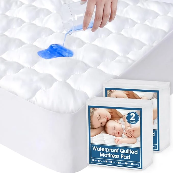 Versatile 2 Pack Queen Mattres Protector Pad Waterproof Quilted Soft amp Cooling Queen Size Mattress Protector Cover Fitted with Deep Pocket up to 14 quot White Secure