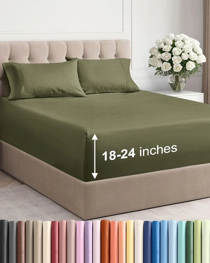High-Grade Extra Deep Twin XL Sheet Set – 4 Piece Breathable and Cooling Sheets – Hotel Luxury Bedding for Women Men Kids amp Teens – Easy amp Secure Fit – Soft and Wrinkle – Extra Deep Pockets – Sage Green Original Design