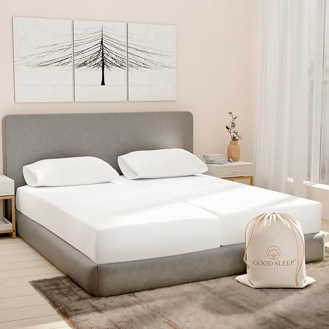 Superior Good Sleep Bedding Split King Sheets Sets for Adjustable Bed Cotton Luxury Sheets Egyptian Cotton 5 Piece Cotton Split King Sheet Set Sateen Sheets 2 Fitted – 16 quot Deep Pocket White Modern