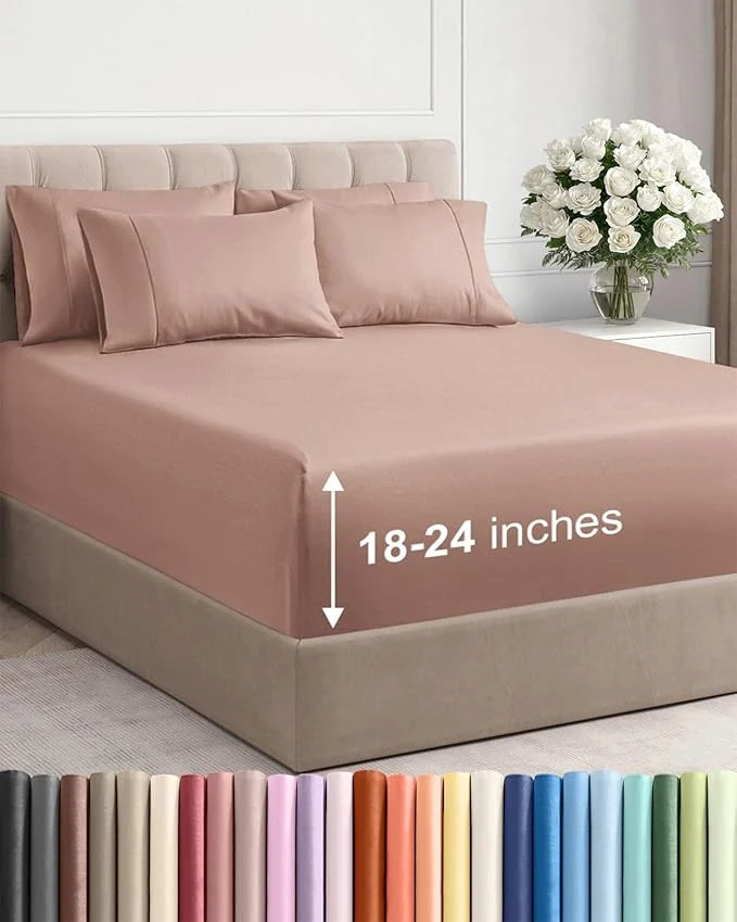 Professional Extra Deep Cal King Sheet Set – 6 Piece Breathable and Cooling Sheets – Hotel Luxury Bedding for Women Men Kids amp Teens – Easy Secure Fit – Soft Wrinkle and Comfy – Extra Deep Pockets – Mauve Fine Crafted