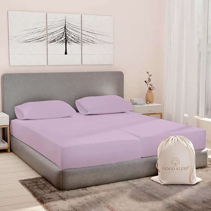 Elite Split King Sheets Sets for Adjustable Bed Cotton Luxury Sheets Egyptian Cotton Sheets 5 Piece Cotton Split King Sheet Set Sateen Sheetts 2 Fitted – 16 quot Deep Pocket Lavender Secure