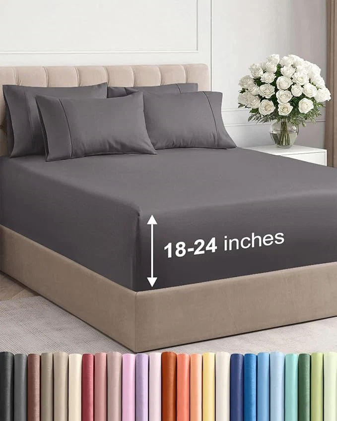 Casual Extra Deep King Sheet Set – 6 Piece Breathable and Cooling Sheets – Hotel Luxury Bedding for Women Men Kids amp Teens – Easy amp Secure Fit – Soft Wrinkle and Comfy w Extra Deep Pockets – Grey Organic