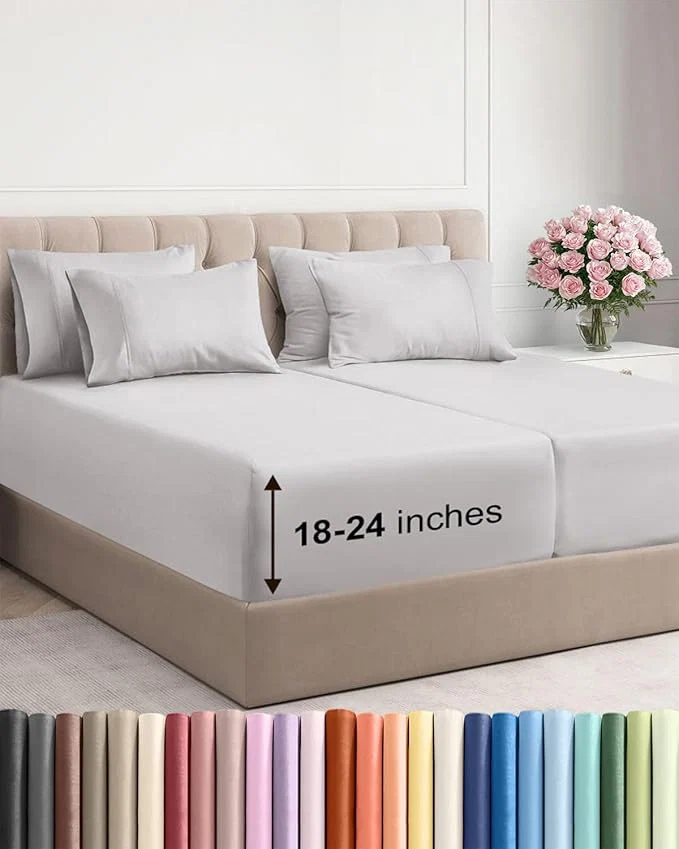 High-End Extra Deep Split King Sheet Set – 7 Piece Breathable and Cooling Sheets – Hotel Luxury Bedding for Women Men Kids amp Teens – Easy Secure Fit – Soft amp Wrinkle – Extra Deep Pockets – French Grey Trendy