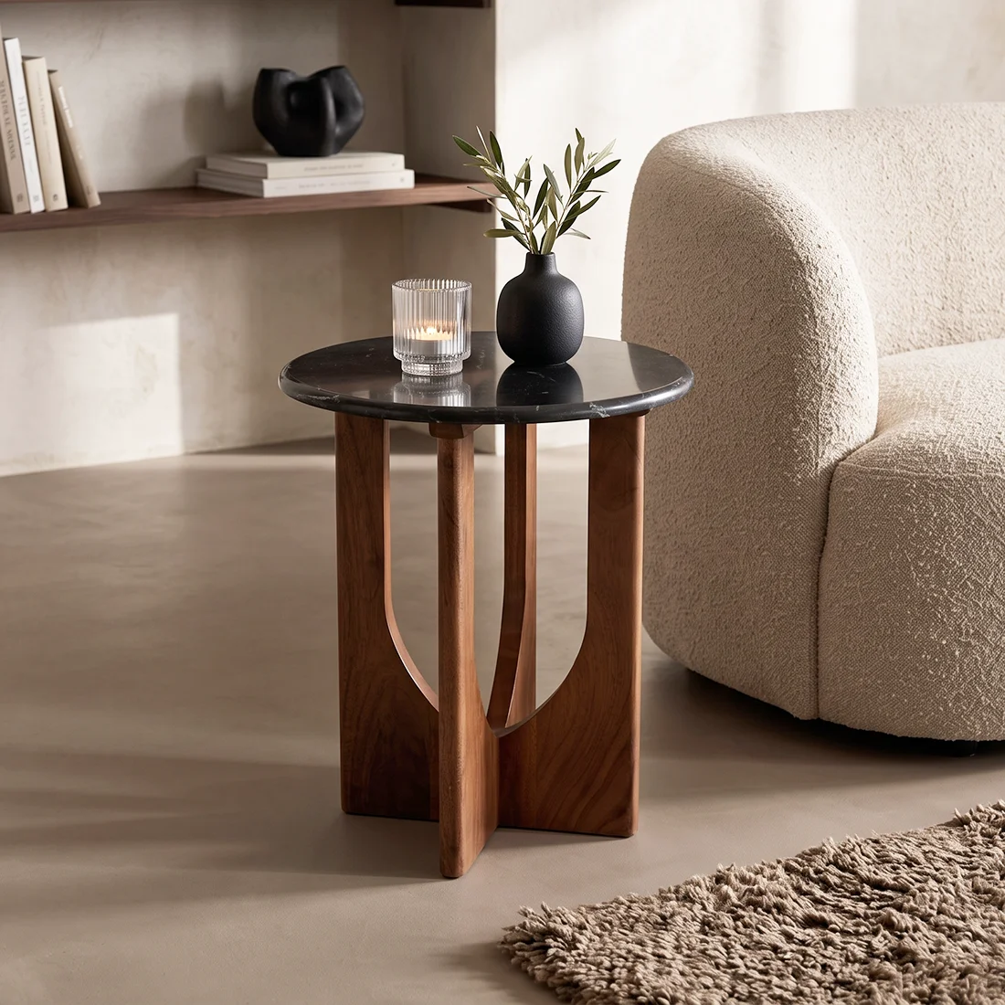 Comfortable Brunei side table marble black Convenient