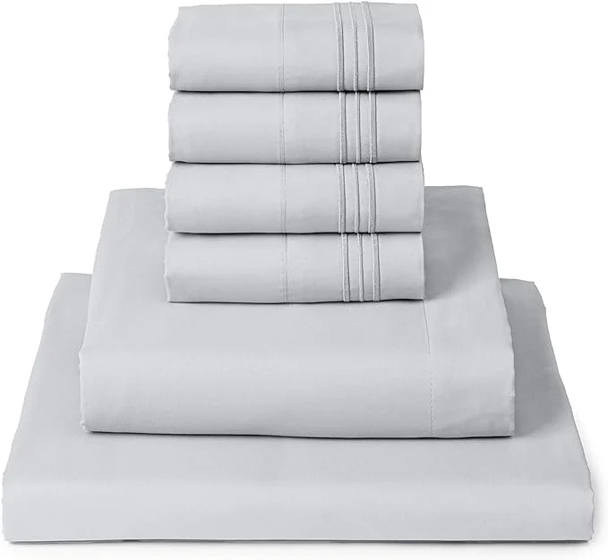 Elite Mellanni California King Sheet Set – 6-Piece Iconic Collection Bedding Including 4 Pillowcases 16-Inch Deep Pocket Easy Care Extra Soft Cooling Sheets Brushed Microfiber – Light Gray Artisan