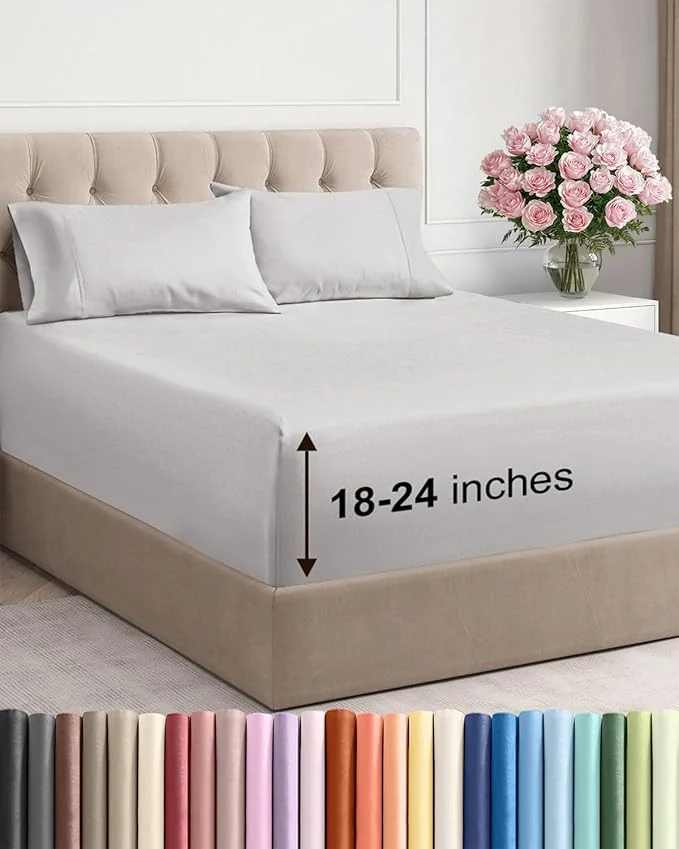 Top-Quality Extra Deep Twin XL Sheet Set – 4 Piece Breathable and Cooling Sheets – Hotel Luxury Bedding for Women Men Kids amp Teens – Easy amp Secure Fit – Soft and Wrinkle – Extra Deep Pockets – French Grey High-Quality