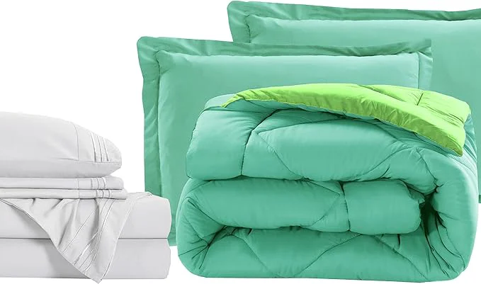 Casual Elegant Comfort 7-Piece Bed-in-a-Bag Comforter amp Sheet Set – Luxury 1500 Thread Count Split King Size Cozy Sheets and Comforter Wrinkle and Stain Resistant Aqua Lime Expertly Made