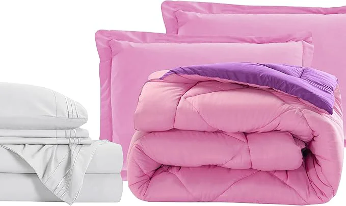 Contemporary Elegant Comfort 7-Piece King Size Bed-in-a-Bag – Luxury 1500 Thread Count Comforter amp Sheet Set Super Cozy Wrinkle and Stain Resistant Pink Purple Fast