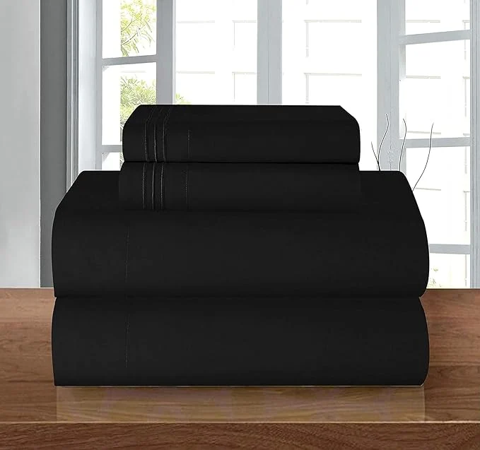 Fine Crafted Elegant Comfort Luxury Soft 1500 Thread Count Egyptian 4-Piece Premium Hotel Quality Wrinkle Resistant Coziest Bedding Set All Around Elastic Fitted Sheet Deep Pocket up to 16inch King Black Original Design