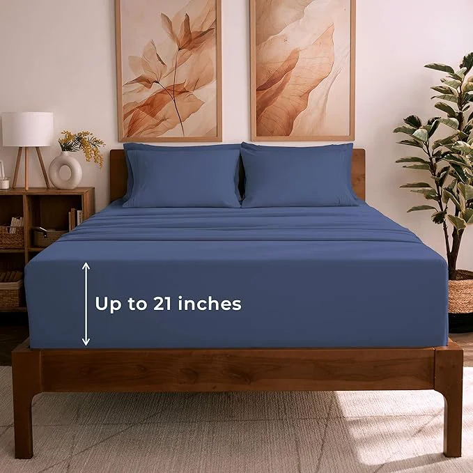 Carefully Designed Mellanni Queen Sheet Set – 6-Piece Iconic Collection Bedding Including 4 Pillowcases 21-Inch Extra Deep Pocket Easy Care Ultra Soft Cooling Sheets Brushed Microfiber – Blue Nova Practical