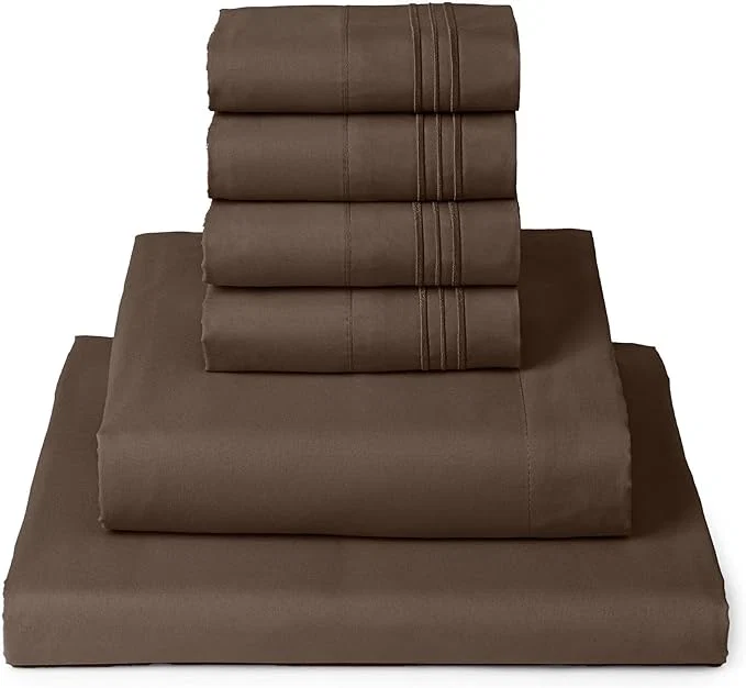 Outstanding Mellanni California King Sheet Set – 6-Piece Iconic Collection Bedding Including 4 Pillowcases 16-Inch Deep Pocket Easy Care Extra Soft Cooling Sheets Brushed Microfiber – Brown Carefully Designed