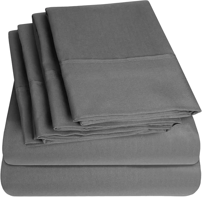 Minimalist Sweet Home Collection 6 Piece 1500 Supreme Collection Brushed Microfiber Deep Pocket Sheet Set-2 Extra Pillow Cases Great Value Rv Short Queen Gray Trendy