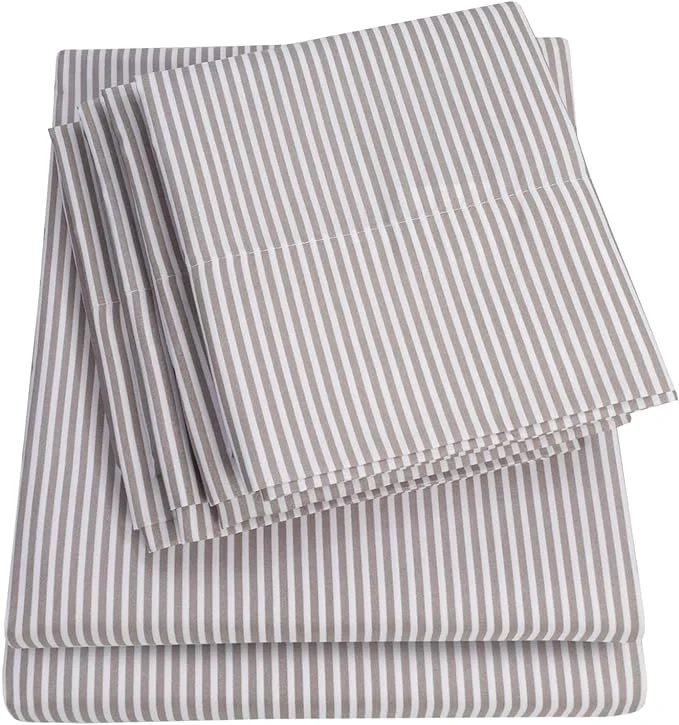 Clean Cal King Size Bed Sheets – 6 Piece 1500 Supreme Deluxe Collection Deep Pocket Ultra Soft California King Sheet Set Bedding – 2 Extra Pillow Cases California King Classic Stripe Gray High-Performance