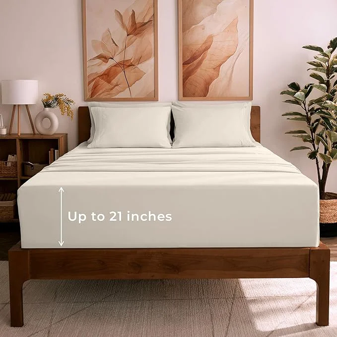 Trusted Mellanni California King Sheet Set – 6-Piece Iconic Collection Bedding Including 4 Pillowcases 21-Inch Extra Deep Pocket Easy Care Ultra Soft Cooling Sheets Brushed Microfiber – Golden Ivory Innovative
