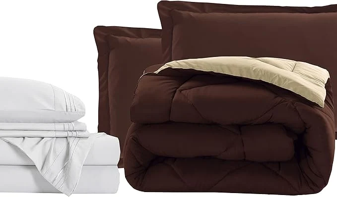 Elegant Comfort 7-Piece Queen Size Bed-in-a-Bag – Luxury 1500 Thread Count Comforter amp Sheet Set Super Cozy Wrinkle and Stain Resistant Brown Cream Soft