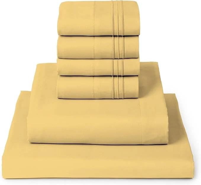 Versatile Mellanni King Sheet Set – 6-Piece Iconic Collection Bedding Including 4 Pillowcases 16-Inch Deep Pocket Easy Care Extra Soft Cooling Sheets Brushed Microfiber – Yellow Official
