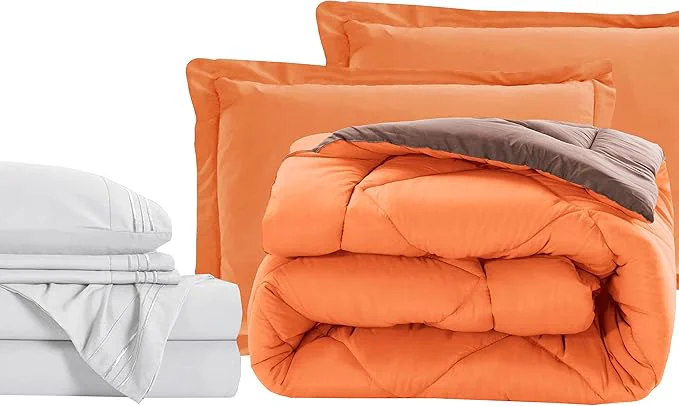 Casual Elegant Comfort 7-Piece Bed-in-a-Bag Comforter amp Sheet Set – Luxury 1500 Thread Count King Size Super Cozy Wrinkle and Stain Resistant – Orange Brown Environmentally Friendly