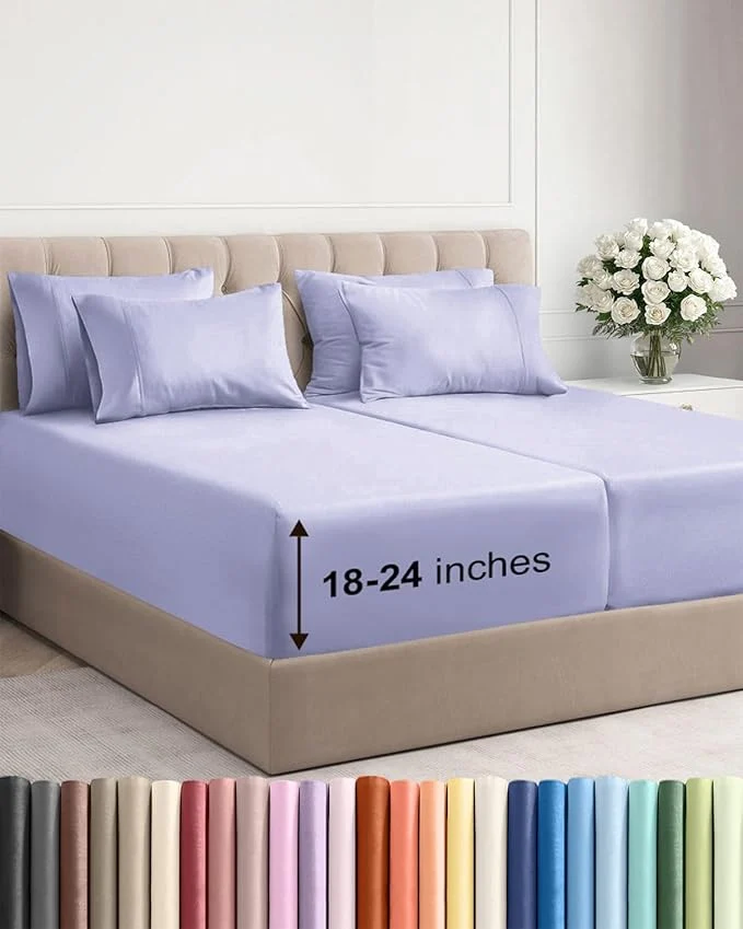 Reliable Extra Deep Split King Sheet Set – 7 Piece Breathable and Cooling Sheets – Hotel Luxury Bedding for Women Men Kids amp Teens – Easy amp Secure Fit – Soft and Wrinkle – Extra Deep Pockets – Lavender High-Grade