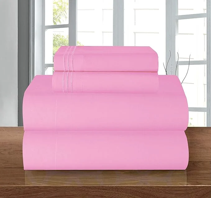 Elegant Comfort Luxury 1500 Premium Hotel Quality Microfiber 4-Piece Sheet Set – Wrinkle Resistant All Around Elastic Fitted Sheet Deep Pocket up to 16 quot Full Light Pink Excellent