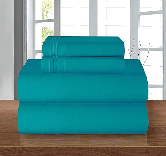 Certified Elegant Comfort Luxurious Soft 1500 Premier Hotel Quality 4-Piece Bed Sheet Set Wrinkle and Fade Resistant Bedding Set Deep Pocket up to 16inch Full Turquoise