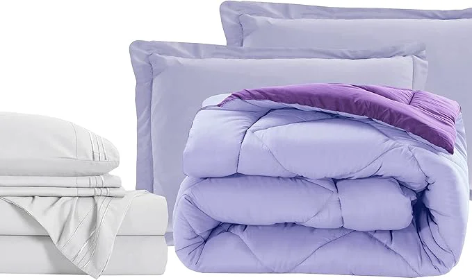Convenient Elegant Comfort 7-Piece Queen Size Bed-in-a-Bag – Luxury 1500 Thread Count Comforter amp Sheet Set Super Cozy Wrinkle and Stain Resistant Lilac Purple Responsible