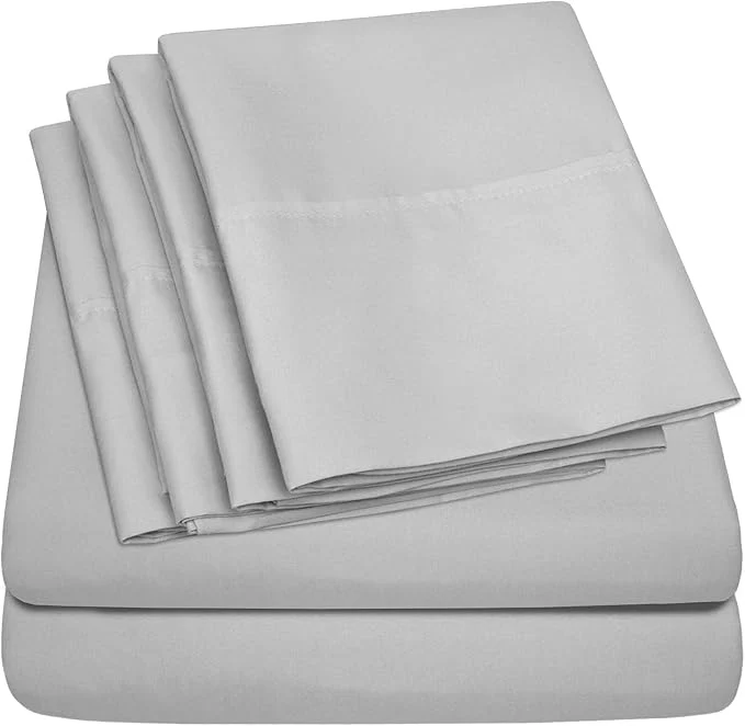 Convenient Sweet Home Collection 6 Piece 1500 Supreme Collection Brushed Microfiber Deep Pocket Sheet Set-2 Extra Pillow Cases Great Value Split King Silver Traditional
