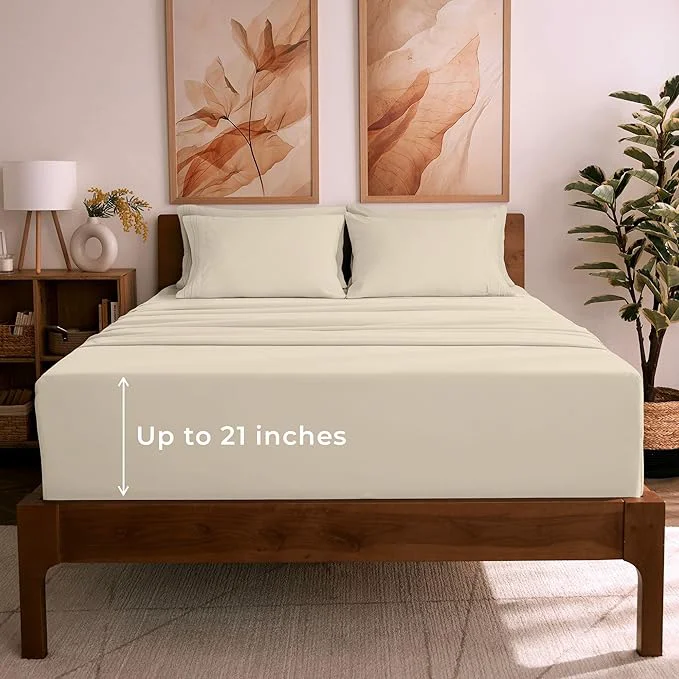 Pure Mellanni California King Sheet Set – 6-Piece Iconic Collection Bedding Including 4 Pillowcases 21-Inch Extra Deep Pocket Easy Care Ultra Soft Cooling Sheets Brushed Microfiber – Beige Effective