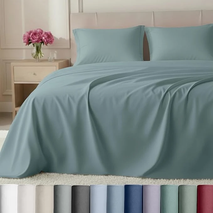 Advanced CALIFORNIA DESIGN DEN Soft Split King Sheets 800 Sateen Cotton Cooling Than Egyptian Cotton Sheets Split King Size Cotton Sheets Set 5 Pc Set with Deep Pockets No Pop-Off Soft Teal Healthy